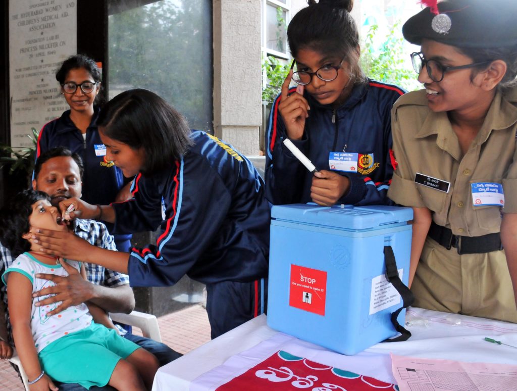NCC Cadets at Hospital in Hyderabad for Polio Drops