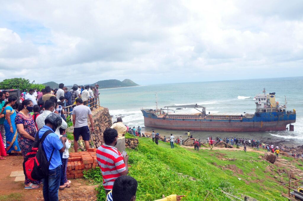 Ship pushed at Visakhapatnam beach due to heavy tides