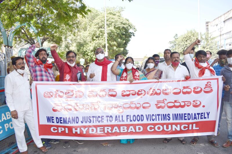 CPI TS Secretary arrested, Police, Protests, Flood Victims