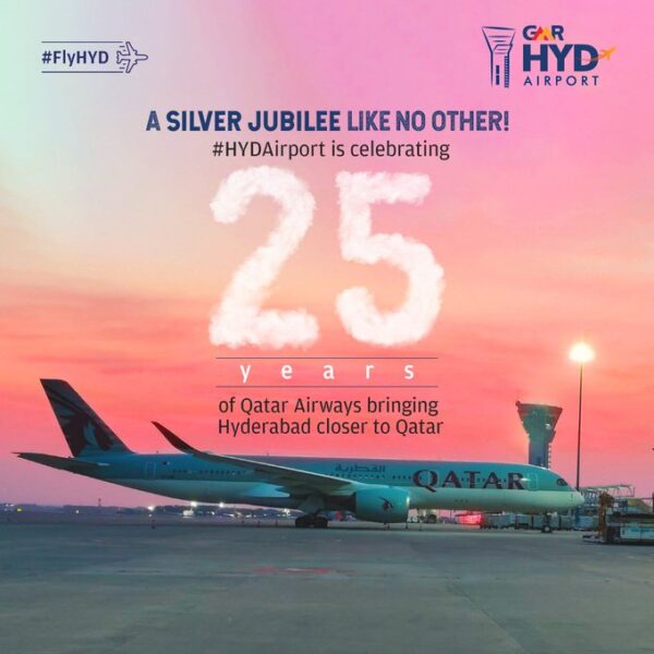 Hyderabad airport to Qatar airways wishes successful 25 years