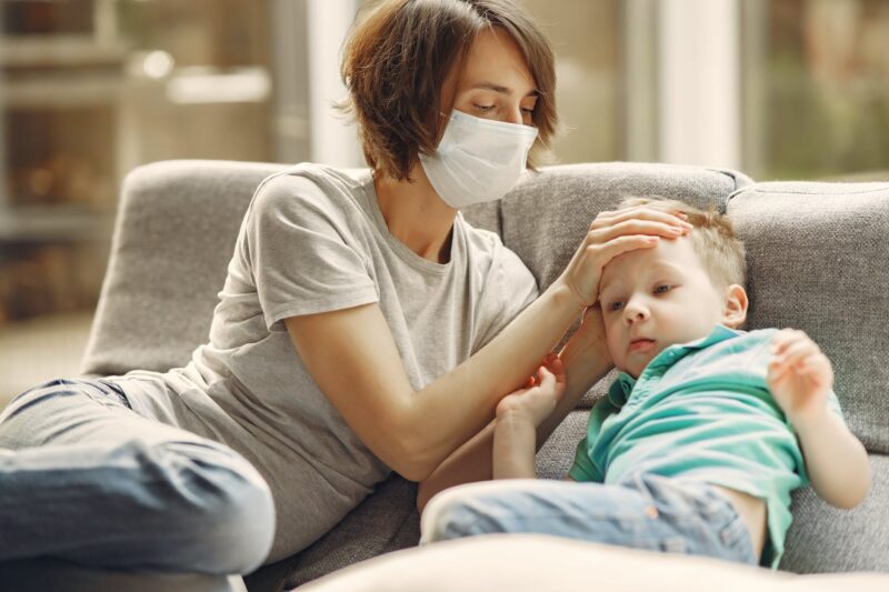 Viral Fever Infecting Kids, Common, Cold, Ache, mother checking his son if he has fever