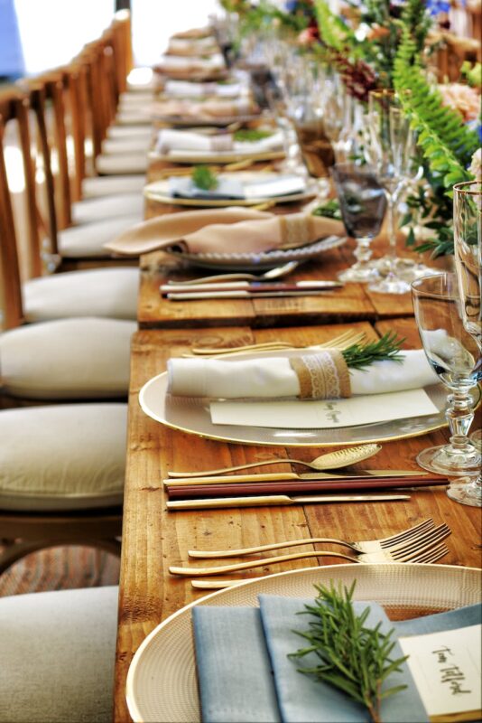 Party, Dinner, Guests, How Kathy lists guests, close up photo of dinnerware set on top of table with glass cups